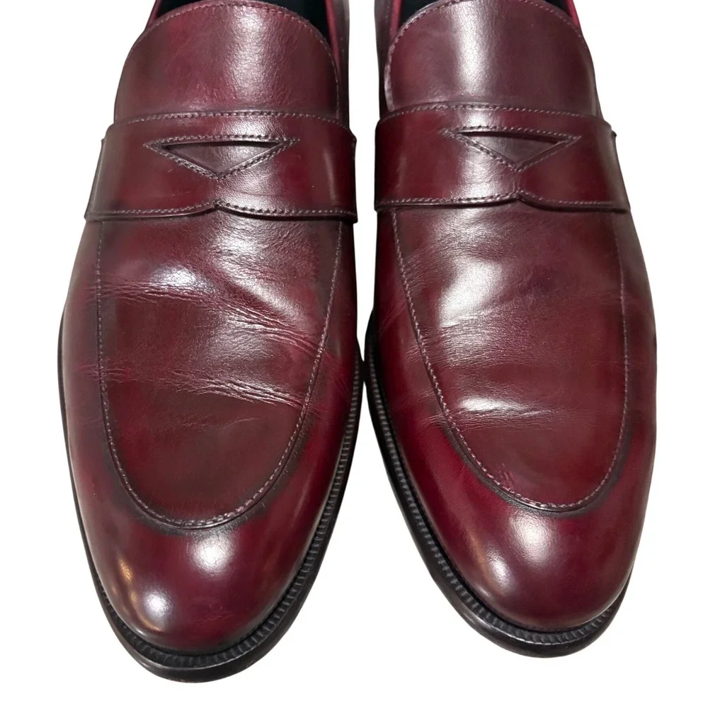 Paul Evans Penny Loafers Men *9 Oxblood Burgundy Leather Italian Dress Shoes EUC